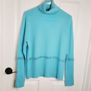 Emma Sophia Sweater Womans XL Blue Cashmere Turtleneck Soft Lightweight Cozy
